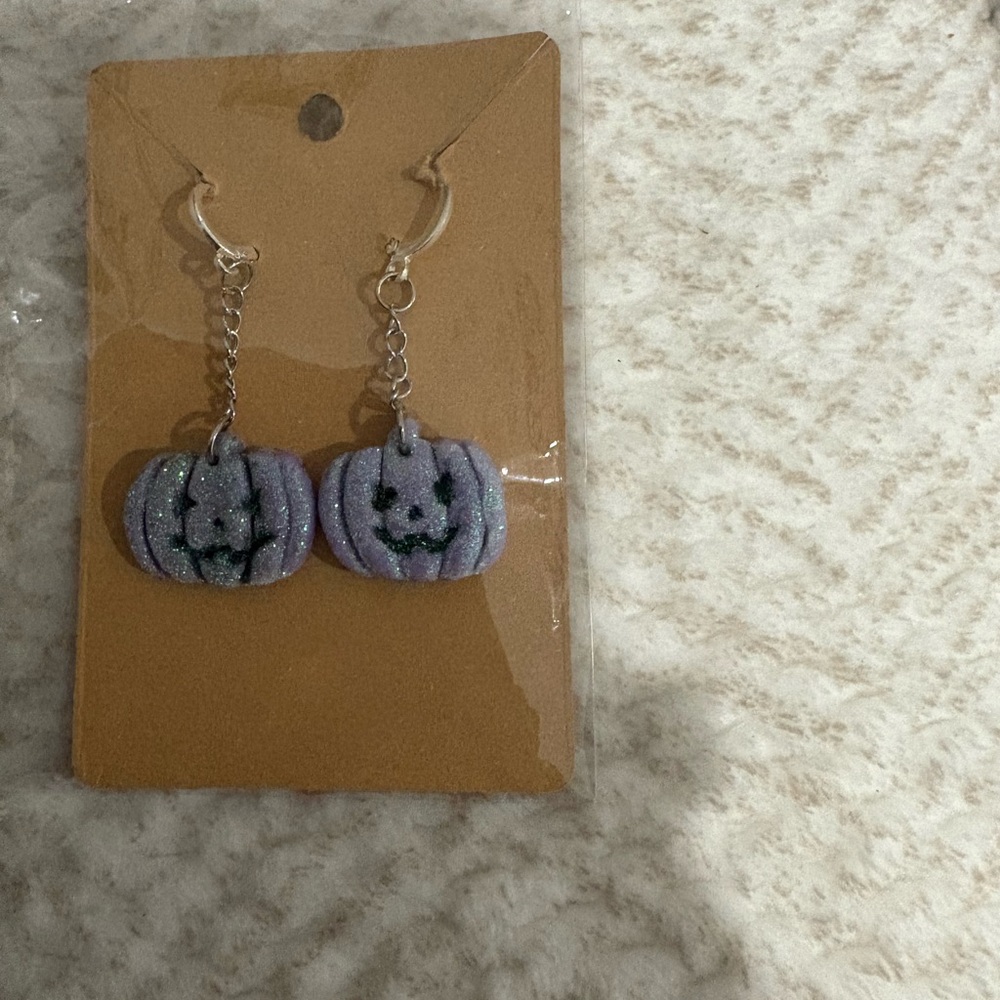 Purple  Glittering Pumpkin Earrings